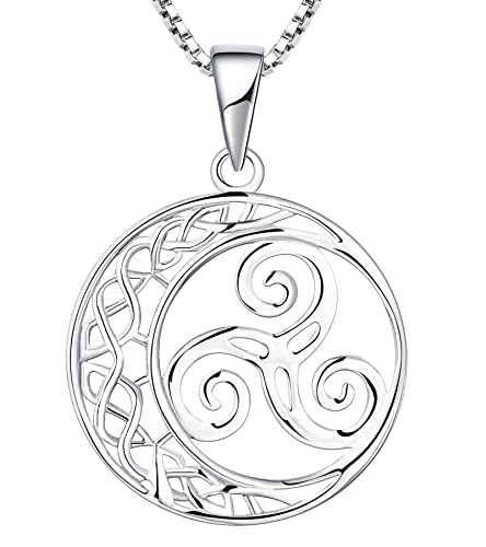 YL Celtic Knot Necklace 925 Sterling Silver Triskele Moon Pendant Triskelion Jewelry for Women - Main Image