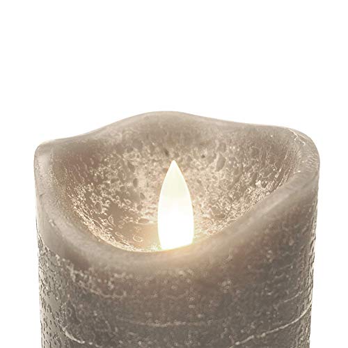 Image of Battery Operated Flameless Candles with Remote Timer Real Wax Realistic Bright Flicker Flickering Electric Electronic LED Pillar Lights Home Wedding Party Decorations Set of 3 Rustic Texture Gray Grey