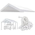 FORALEBEN Upgraded Carport Replacement Canopy Cover for 10’ x 20‘ Car Tent Top Garage Shelter Cover Tarp with Ball Bungees (Only Top Cover, Frame Not Include) White