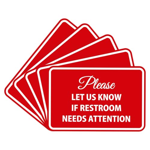 Signs ByLITA Classic Framed Please Let Us Know If Restroom Needs Attention Sign (Red) - Small (5 Pack)
