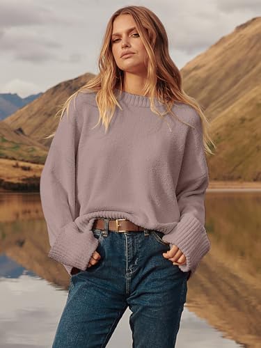 Prinbara Womens Oversized Sweater Crewneck Long Sleeve Fuzzy Knit Chunky Warm Pullover Sweaters Top 2025 Winter Trendy Outfit2