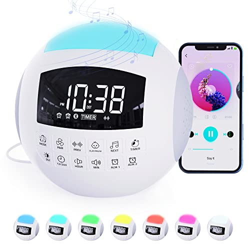 42 Sleep Sounds White Noise Machine for Baby Adults Kids Sleeping,Bluetooth-Wireless Speaker with 7 Colors Night Light 8 Timers,Dual Alarm Clock for Bedrooms 2 Charger Ports,16 Volumes&Memory Function