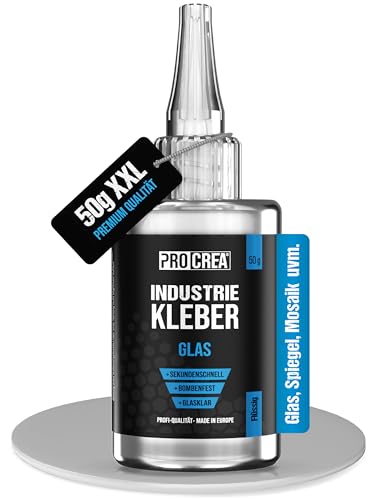 PROCREA® Sekundenkleber (50g) 'Glas' [mit Anti-Austrocknungs-Spitze] Extra starker und transparenter Glaskleber für alle Glastypen - Wasserfester Alleskleber & Superkleber in Industrie-Qualität