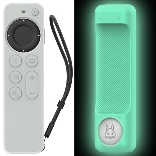 AhaStyle Case Compatible with 2022 Apple TV 4K HD Siri Remote 3rd Generation [AirTag Holder Built in] All Around Cover Apple TV Remote/Siri Remote (2nd) and AirTag (Glow Blue)