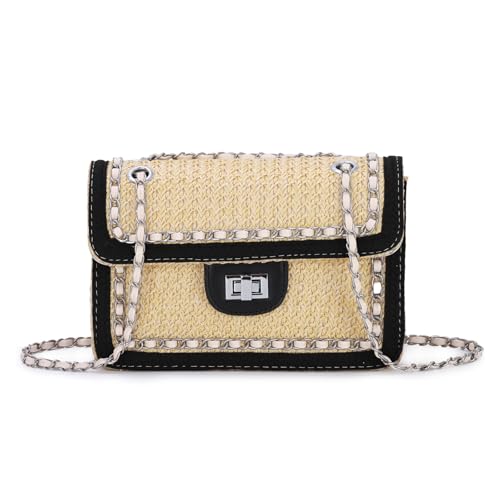 Ynport Crefreak Bolso Bandolera de paja para Mujer Bolso de Hombro de Verano Bolso de Playa Bolso de Mano de Hombro Elegante Cuadrado Bolso de Hombro con Solapa Tejida Bolso de Hombro, Caqui