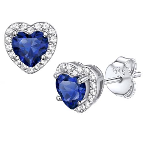 Bestyle Sparkling 925 Sterling Silver Birthstone Stud Earrings for Women, Heart/Round/Teardrop/Square Solitaire Diamond Studs Earrings, Great Birthday/Christmas Gifts