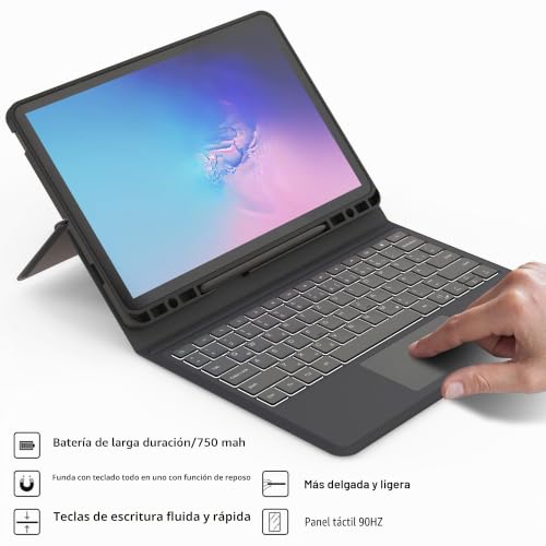 Teclado inalámbrico QWERTZ alemán con funda para Samsung Galaxy Tab S7 FE y S8 Plus de 12.4 pulgadas 3
