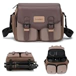 Cwatcun Camera Shoulder Bag Compact Camera Case, Waterproof Camera Messenger Bag with Tripod Holder, Travel Photography Bag for Canon Nikon Sony Fuji DSLR SLR Mirrorless Camera, Lens, Brown M