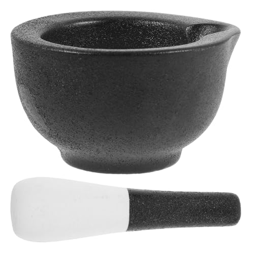 TOVINANNA 1 Juego Tarro de molienda de cerámica pesto pimienta mortero machacador de ajo cerámico Triturador de especias aplastar olla para restaurante olla de trituración de medicina Black