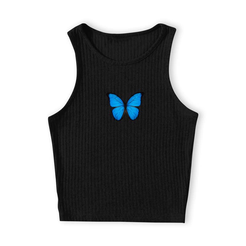 FASHION AND YOUTH Stylish Butterfly Design Printed Round Neck Women Rib Top FASHION AND YOUTH Stylish Butterfly Design Printed Round Neck Women Rib Top