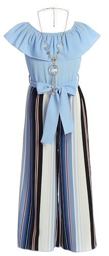 Image of iGirlDress Girls Wide Leg Off Shoulder Elegant High Waist Rompers Palazzo Pants Trousers Jumpsuits USA 4-14