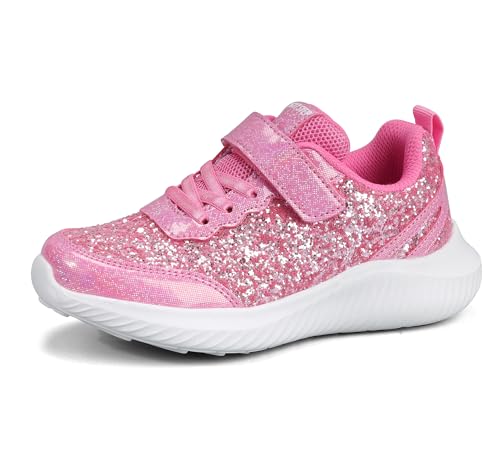 LUCKY STEP Baskets à pour Enfants Mode Étincelantes Princesse Tennis Brillants Chaussures de Sport à Sequins pour Enfants/Garçons/Filles (Rose Chaud,...