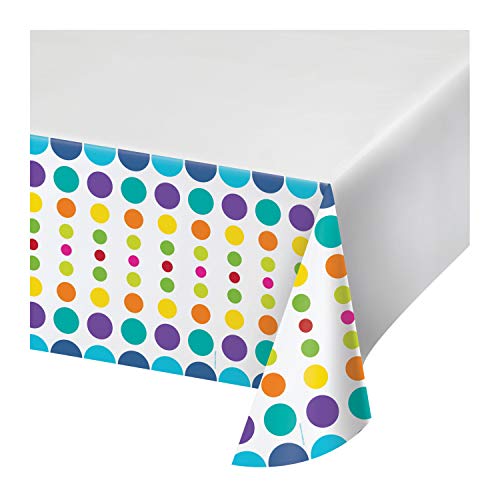 Creative Converting 725834 Border Print Plastic Table Cover, 54 by 108″, Birthday Pop, White/Blue/Orange