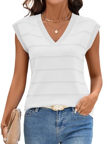 Image of AKEWEI Sweater Vest Women Sleeveless Knitted V Neck Cap Sleeve Pullover Tank Tops 2025 Summer Fall Fashion Causal Trendy