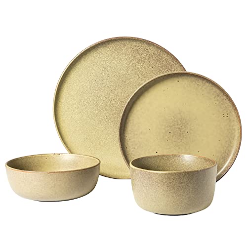 Image of Gibson Elite James Street 16 Piece Stoneware Matte Reactive Double Bowl Dinnerware Set - Toast Cream, Service for 4 (16pcs)