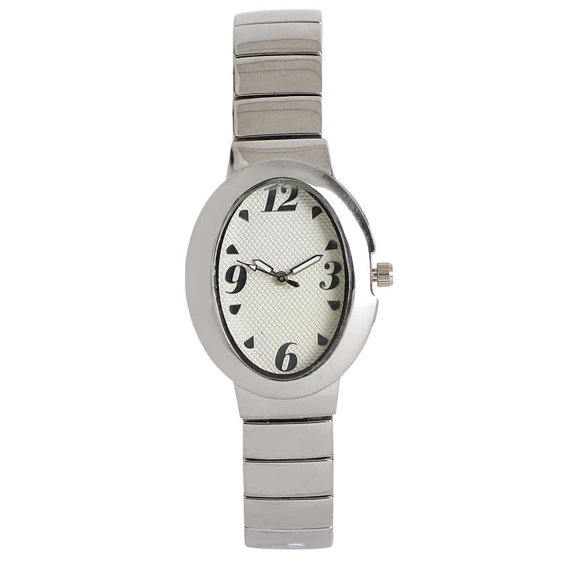 Image of Haute Sauce Women's The Pantheonique Oval Watch | Metallic Silver Stainless Steel Strap | Metallic Silver Dial | One-Size | Foldover Closure | Quartz | Analogue | Wrist Belt Watch For Female And Girls
