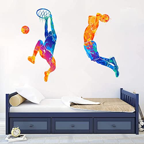 Vinilo decorativo jugador de baloncesto en acuarela 2 piezas miniatura 1