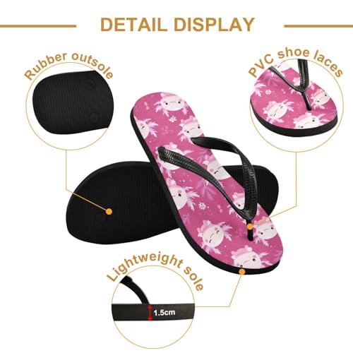 ALAZA Cute Axolotl Pink Flip Flops for Women Fashion Beach Slippers Comfort Mens Flip Flops Non-Slip Rubber Shower Slippers Sandal for Hotel Travel Sport,XS3