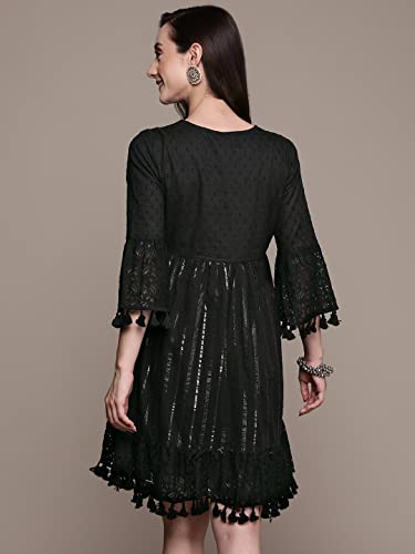 Image of Ishin Women's Cotton Above Knee Length A-Line Indo Western Dress