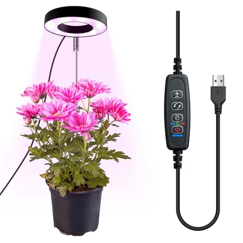 CNMTCOO Luce per piante a LED, spettro completo per piante da interno, altezza regolabile, con adattatore USB, 3 modalità di luce, timer di 3/9/12 ore