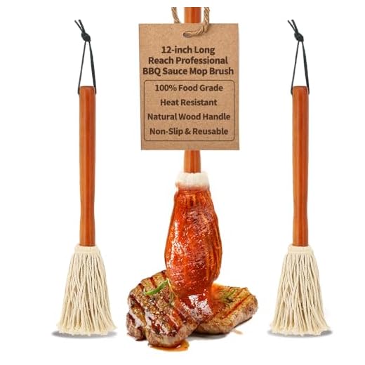 12" BBQ Sauce Basting Mops & Brushes for Roasting or Grilling, Apply Barbeque, Marinade or Glazing, Cotton Fiber Head and Hardwood Handle, Dish Mop Style, Perfect for Cooking or Cleaning - Pack of 3