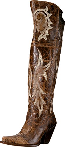 Image of Dan Post Womens Jilted Embroidered Snip Toe Dress Boots Over the Knee High Heel 3 inch & Up - Brown