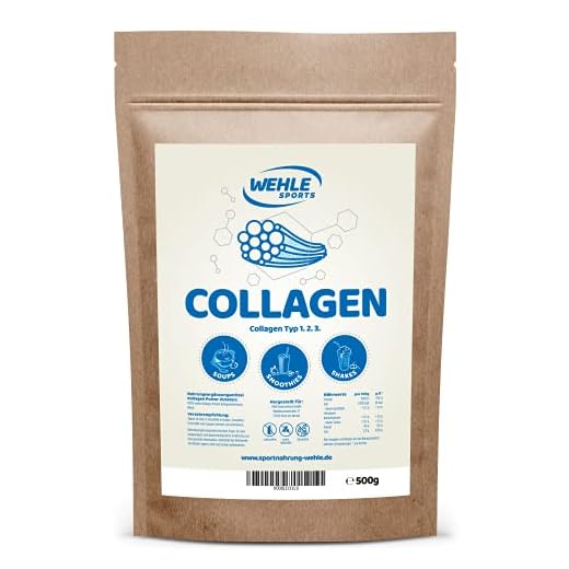 Kollagen pulver 500 g – Kollagen hydrolysat peptid – protevitpulver smakneutral – Wehle Sports – Tillverkad i Tyskland Kollagen typ 1 2 3 lyft drink