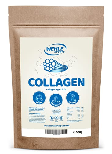 Collageen poeder 500 g, collageen hydrolysaat peptide, eiwitpoeder, smaakneutraal I Wehle Sports, Made in Germany…