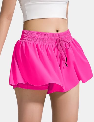 Image of BOOPH Girls Flowy Shorts Kids Athletic Butterfly Shorts with Pockets 2-in-1