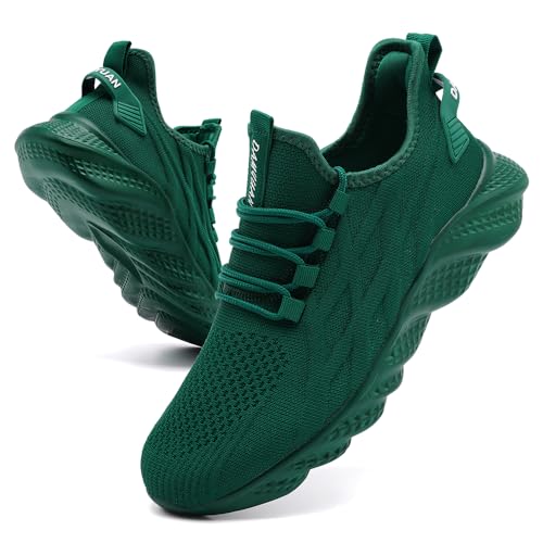 GLYGML Men's Non Slip Walking Shoes Training Fashion Casual Slip-Resistant Fitness Sneakers Lightweight Comfortable Breathable Travel Workout Dark Green Size 11