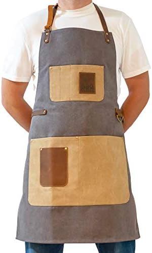 BBQ Butler Grill Apron - Adjustable Canvas Cooking Apron - Heavy Duty Smoker Apron - Grey