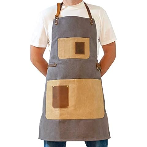 BBQ Butler Grill Apron - Adjustable Canvas Cooking Apron - XXL - Heavy Duty Smoker Apron - Grey Cover