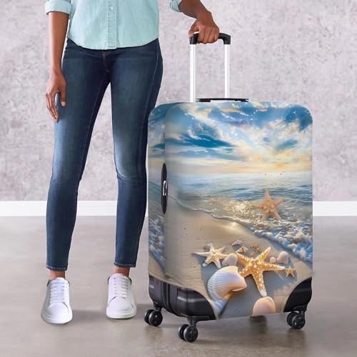 COEQINE Luggage Cover 18 19 20 21 Inch Small Luggage Protection Travel Carry On Luggage Suitcase Cover with Zipper for Summer Travel Sea Beach Starfish Shell Sand4