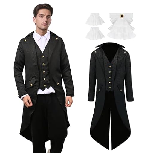 YORDET Abrigo medieval steampunk gótico retro para hombre, chaqueta victoriana para hombre, disfraz de cosplay de vampiro (Negro, XL) | Ya disponible en tu tienda friki favorita! En mundofriki.es!