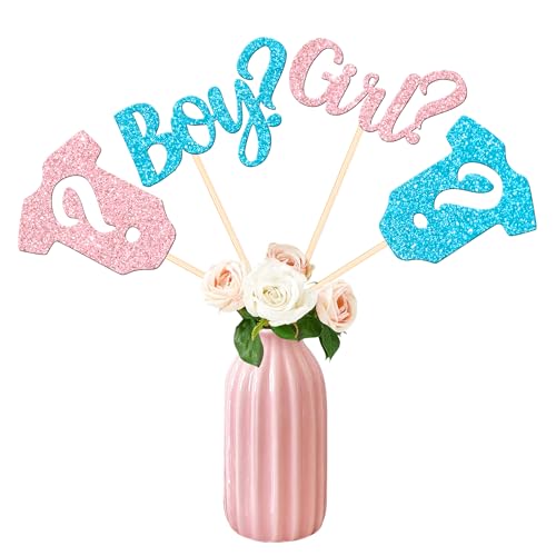 12 PCS Boy or Girl Centerpiece Sticks Double Sided Glitter Onesie Question Mark Gender Reveal Table Flower Centerpieces Sticks for Baby Shower Kids Birthday Party Table Flowers Decorations Supplies