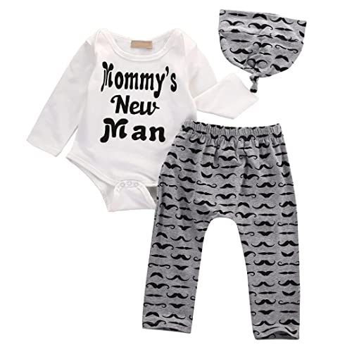 Image of Aoswep Newborn Infant Baby Clothes Long Sleeve Romper + Pants + Hat 3PCS Outfits Set
