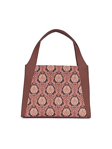 Image of ZOUK Printed Jute Handcrafted Vegan Leather Grey Women's Stylish Tote Bags | Trapezia Tote| Shoulder bag with double handle