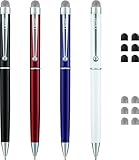 CHAOQ Stylus Pens, [4 Pcs, Silver Clip] Mesh Fiber Tip Stylus Pens for all Capacitive Touch Screens Cell phones, iPad, Tablets, Ball Pens Black Ink with 6 Extras Replacement Fiber Tip and 6 Rubber Tip