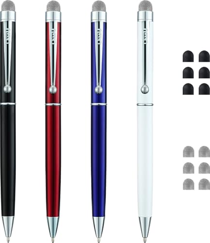 ChaoQ Stylus Pens, 4 Hybrid Mesh Fiber Tips and Ballpoint Pens for Touch Screen Devices - Black, White, Red, Blue