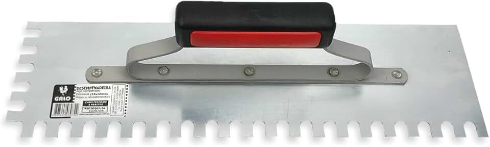 Desempenadeira Dentada Galo Aço Temperado 400mm X 120mm Cabo Fechado Para Argamassa Azulejo Contra Piso Original P/Pedreiro - (307/04)