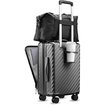 LUGGEX Carry On Luggage with Front Compartment and Cup Holder, KVF Expandable PC Hard Shell Suitcase with Front Pocket FX-Plus, Gunmetal, 2-Piece 20/Tote