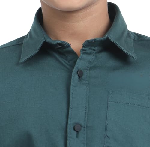 Image of Red Nine Rocket Science Boys' Solid Satin-Finish Poly Cotton Shirt | Single Pocket, Spread Collar, Long Sleeve, Casual
