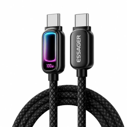2 Metre 100W Type-C to Type-C PD Hızlı Şarj Kablosu 5A E-Marker RGB Işıklı 480Mbps Örgülü Siyah