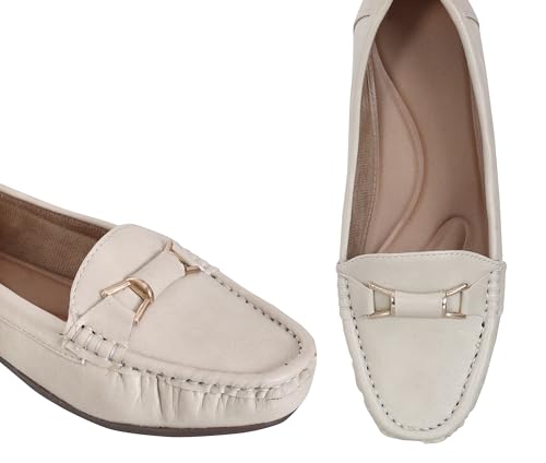Image of Pluxh Women's Elegant Ballet Flats with Metal Accent | Soft Comfort Slip-On Shoes | Lightweight Everyday Footwear | Flexible Grip Sole | Office, Casual & Work Wear