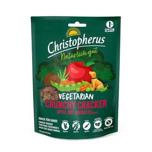 Christopherus Vegetarischer Crunchy Cracker für ausgewachsene Hunde, Leckerli für Hunde, Apfel + Linsen, 125 g
