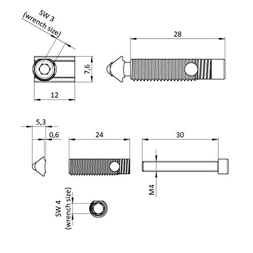 3D24 20 automatischen Steckverbindern, geformten Steckverbindern, Schraubverbindern, Mutter 5, Typ I, Stahl.