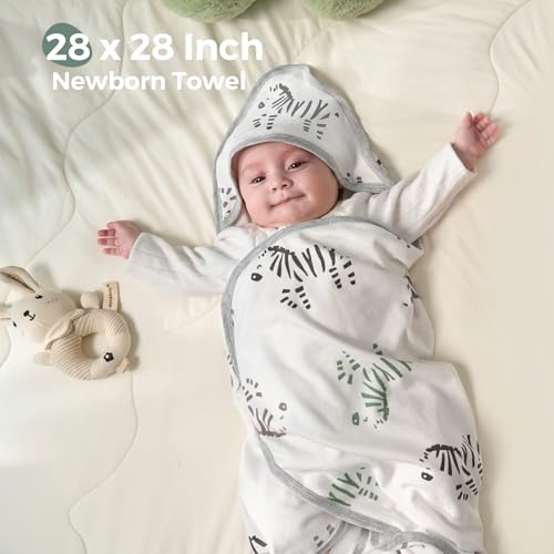 Image of Momcozy Best Wishes Baby Towel with Hooded-Original Design Baby Towel Set -Soft & Absorbent- Shower Gifts or Bath Essential for Infant, Newborn, Toddler