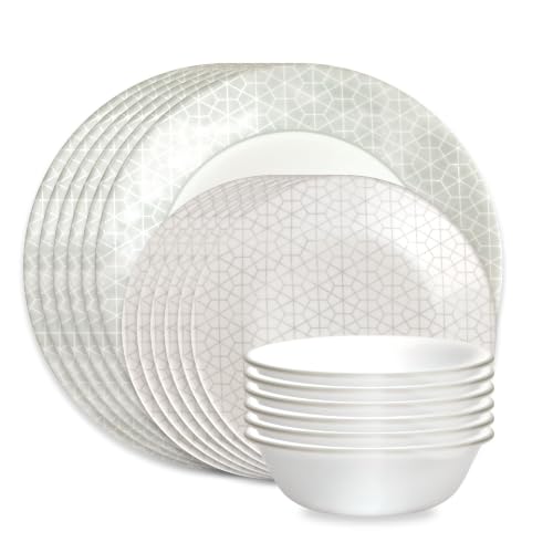 Corelle Vitrelle 18 Piece Glass Dinnerware Sets Service for 6 Triple Layer Chip & Crack Resistant Glass Plate and Bowl Sets Knox