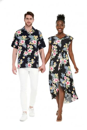 Image of Matchable Couple Hawaiian Shirt or Wrap Dress Signature Prints Hibiscus | Sold Individually; Soft Rayon Fabric; Lightweight Comfort; Signature Tropical Prints; Vacation Ready