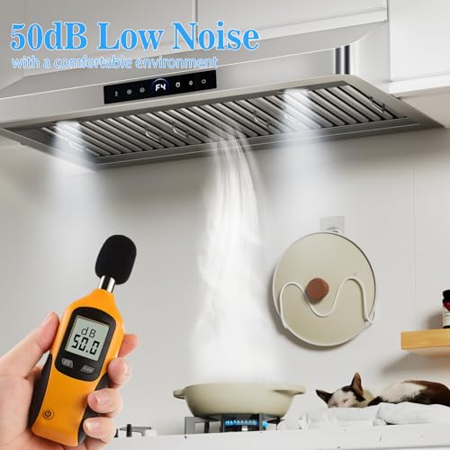 Image of 36 inch Under Cabinet Range Hood 1200 CFM with 4-Speed Gesture Sensing & Touch Control, Stainless Steel Kitchen Stove Vent Hoods with 2 LED Lights, Time Setting, Dishwasher-Safe Baffle Filters